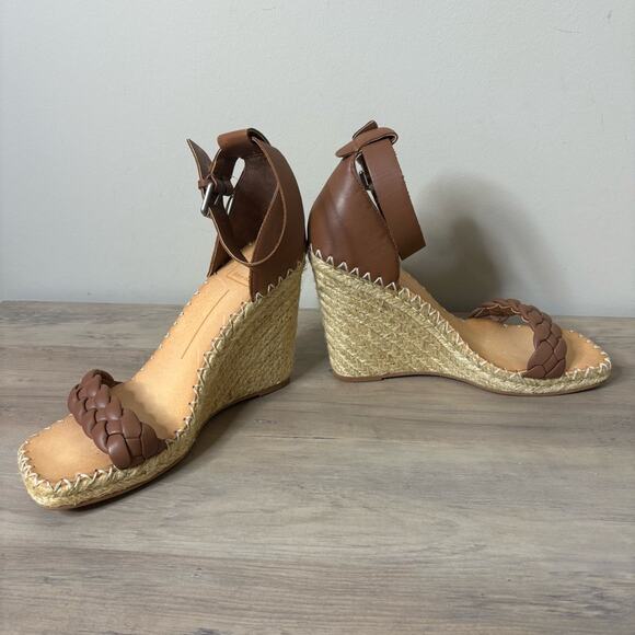 NWOT Dolce Vita Nilton Espadrille Wedge Heels Natural Leather Brown Tan Size 9 - Picture 7 of 10